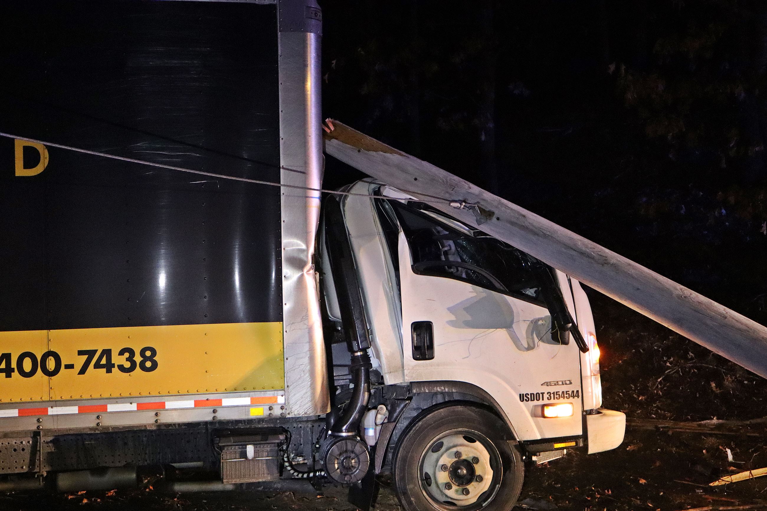 Truck crashed into utility pole on Whiting St. 
